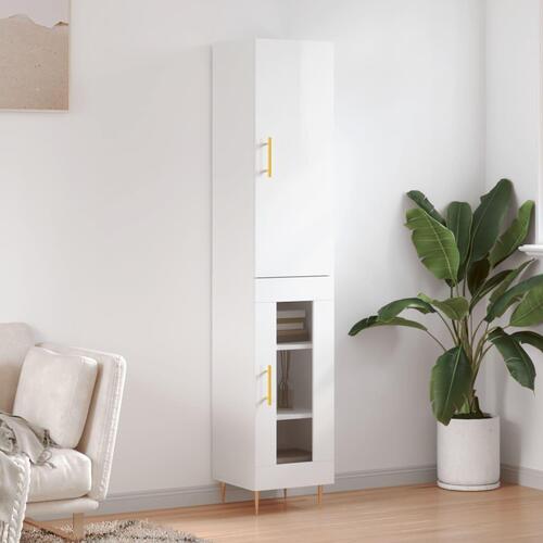 Skab 34,5x34x180 cm konstrueret træ hvid højglans