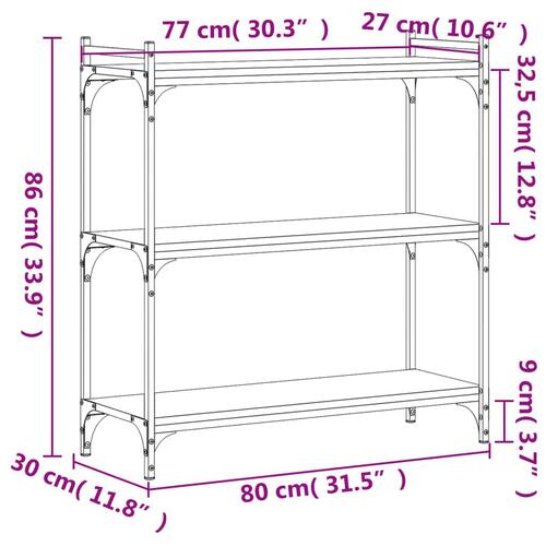 Bogreol 3 hylder 80x30x86 cm konstrueret træ sonoma-eg