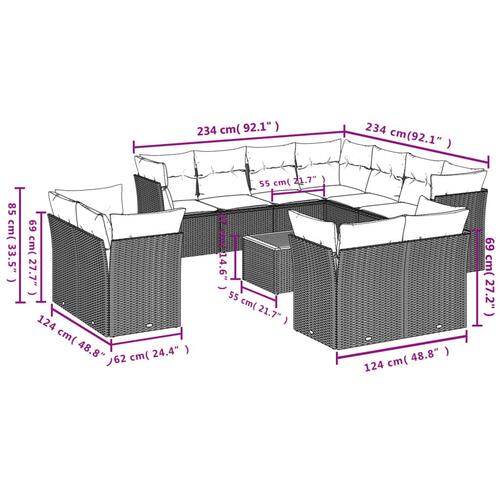 Havesofasæt 12 dele med hynder polyrattan beige