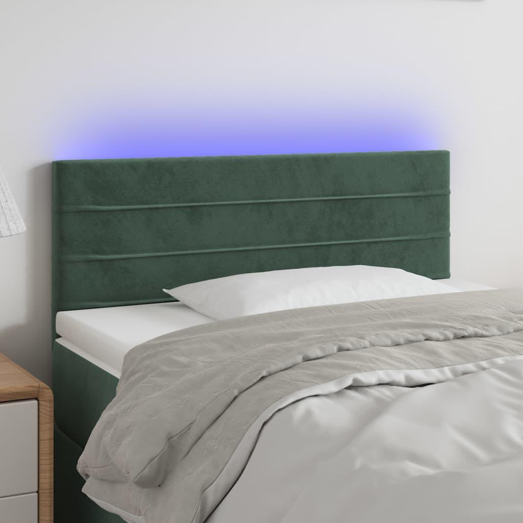 Sengegavl med LED-lys 100x5x78/88 cm fløjl mørkegrøn