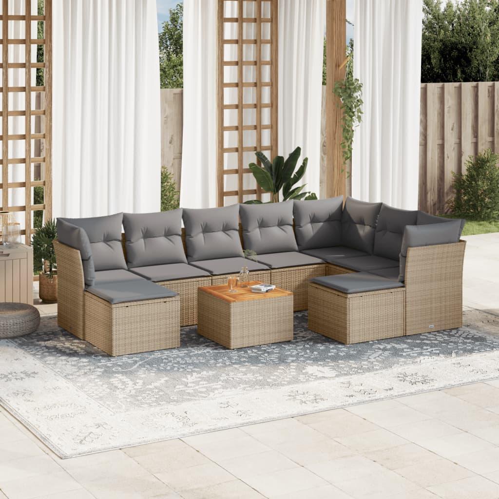 Havesofasæt 10 dele med hynder polyrattan beige