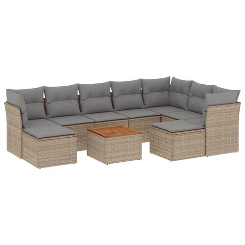 Havesofasæt 10 dele med hynder polyrattan beige
