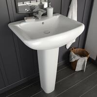 Fritstående vask med piedestal keramik hvid 580 x 470 x 200 mm