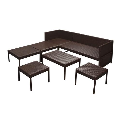 Haveloungesæt 6 dele med hynder polyrattan brun