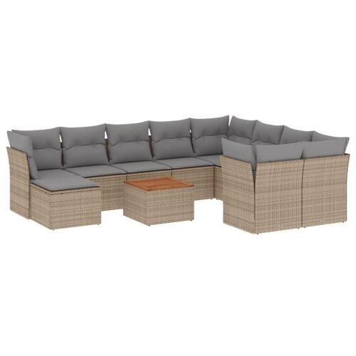 Havesofasæt 11 dele med hynder polyrattan beige