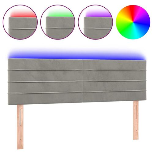 Sengegavl med LED-lys 144x5x78/88 cm fløjl lysegrå