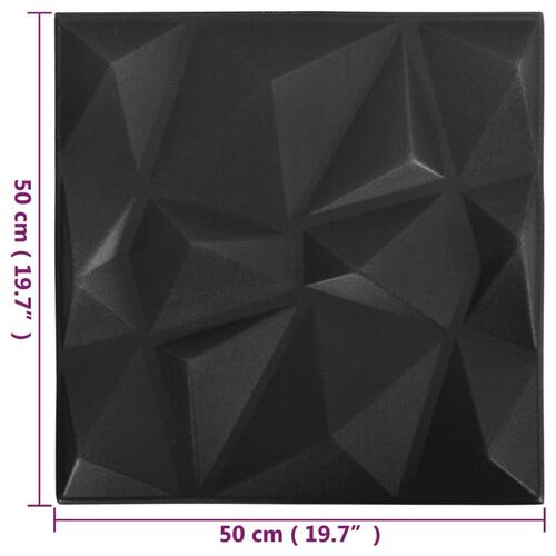 3D-vægpaneler 24 stk. 50x50 cm 6 m² diamant sort