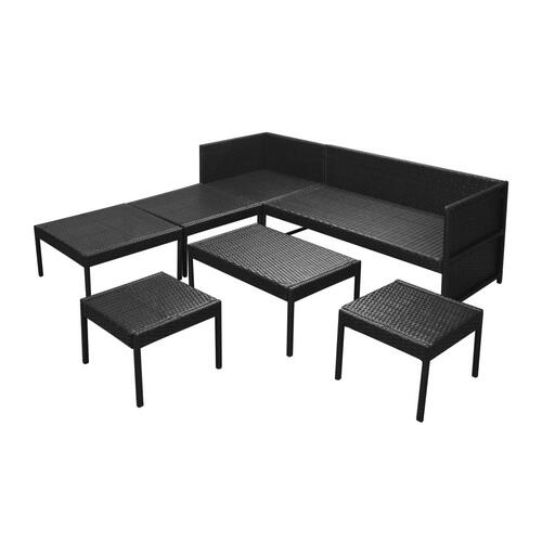 Haveloungesæt 6 dele med hynder polyrattan sort