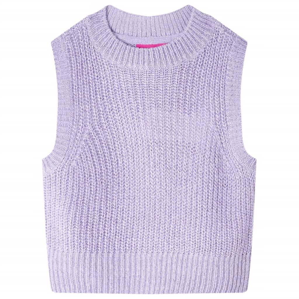 Strikket vest til børn str. 116 strikket lyslilla