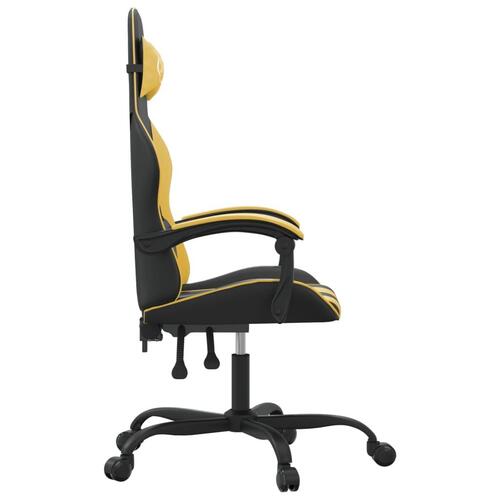 Drejelig gamingstol kunstlæder sort og guldfarvet