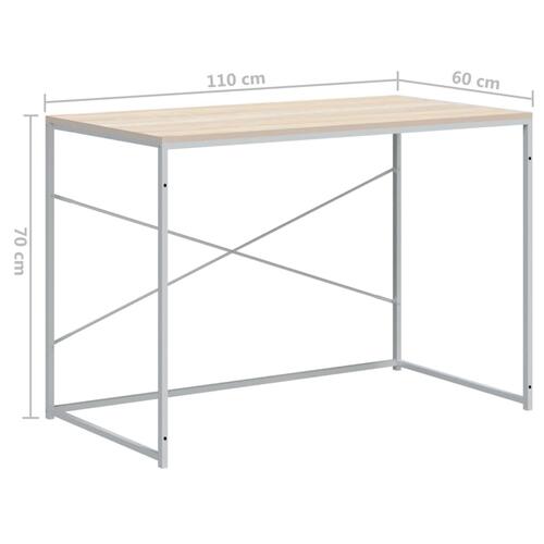Computerbord 110x60x70 cm konstrueret træ hvid og egetræsfarvet