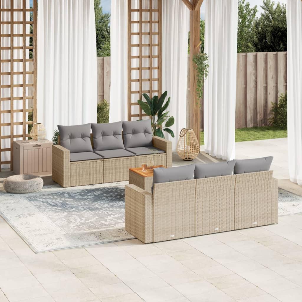 Havesofasæt 7 dele med hynder polyrattan beige