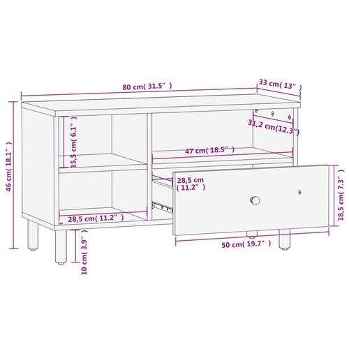 Tv-bord 80x33x46 cm massivt mangotræ sort