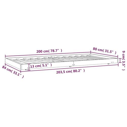 Sengestel 80x200 cm massivt fyrretræ grå