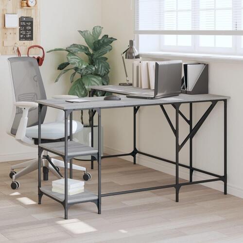 Skrivebord 139x139x75 cm konstrueret træ grå sonoma-eg