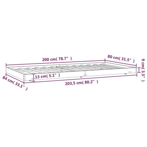 Sengestel 80x200 cm massivt fyrretræ hvid