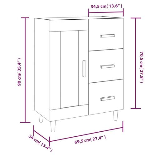 Skænk 69,5x34x90 cm konstrueret træ røget egetræsfarve