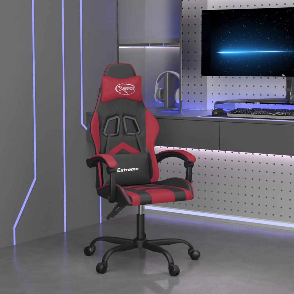 Drejelig gamingstol kunstlæder sort og vinrød