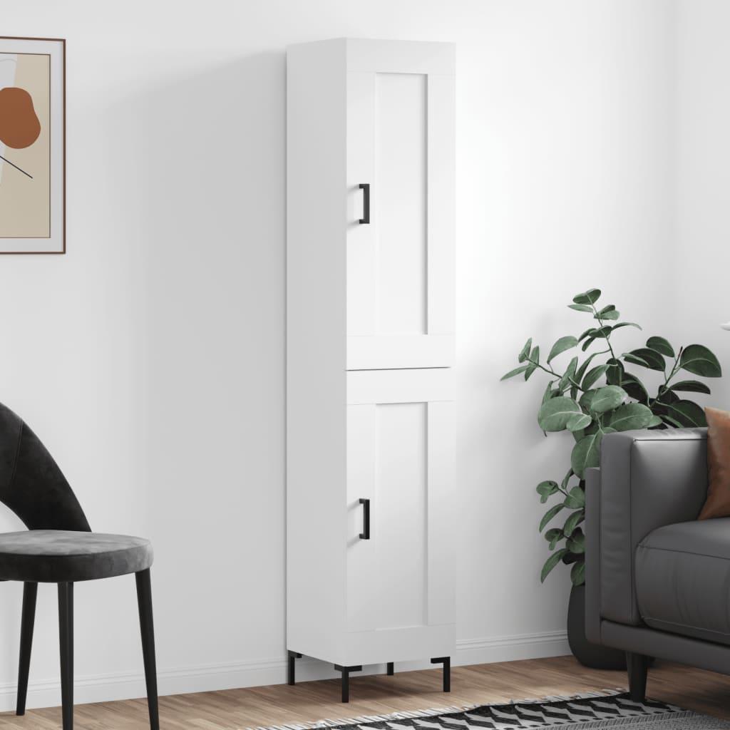 Højskab 34,5×34×180 cm i hvidt konstrueret træ - skænk med låger billede