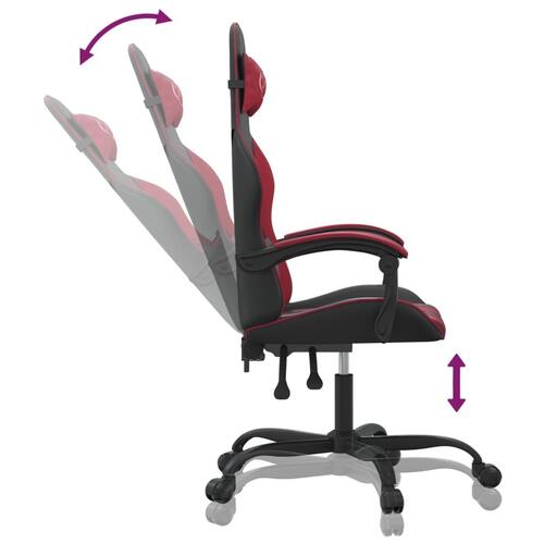 Drejelig gamingstol kunstlæder sort og vinrød