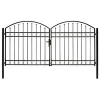 Hegnslåge med dobbeltdør og buet top stål 300 x 125 cm sort