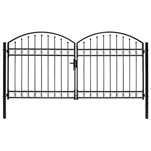 Hegnslåge med dobbeltdør og buet top stål 300 x 125 cm sort
