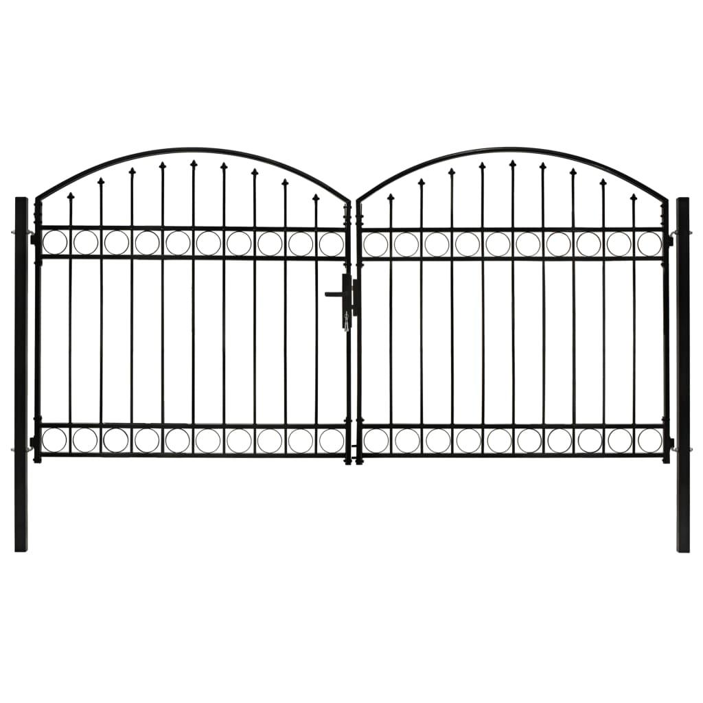 Hegnslåge med dobbeltdør og buet top stål 300 x 125 cm sort