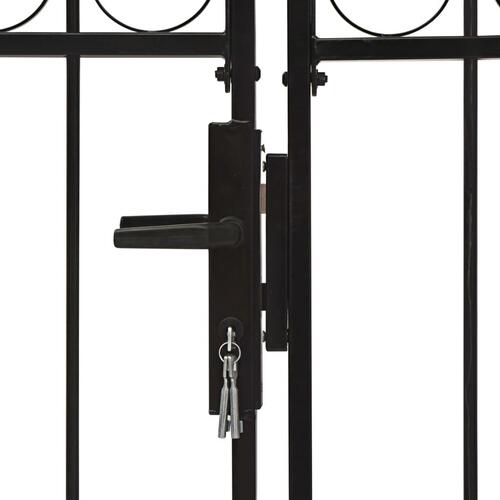 Hegnslåge med dobbeltdør og buet top stål 300 x 125 cm sort