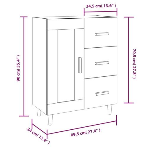 Skænk 69,5x34x90 cm konstrueret træ brun egetræsfarve