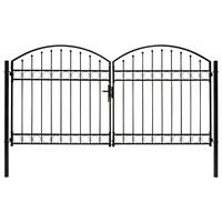 Hegnslåge med dobbeltdør og buet top stål 300 x 150 cm sort