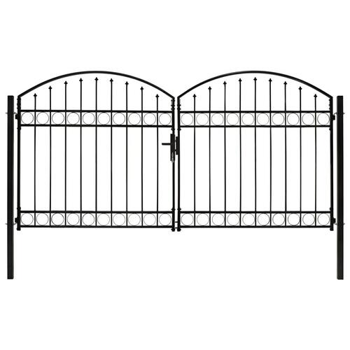 Hegnslåge med dobbeltdør og buet top stål 300 x 150 cm sort