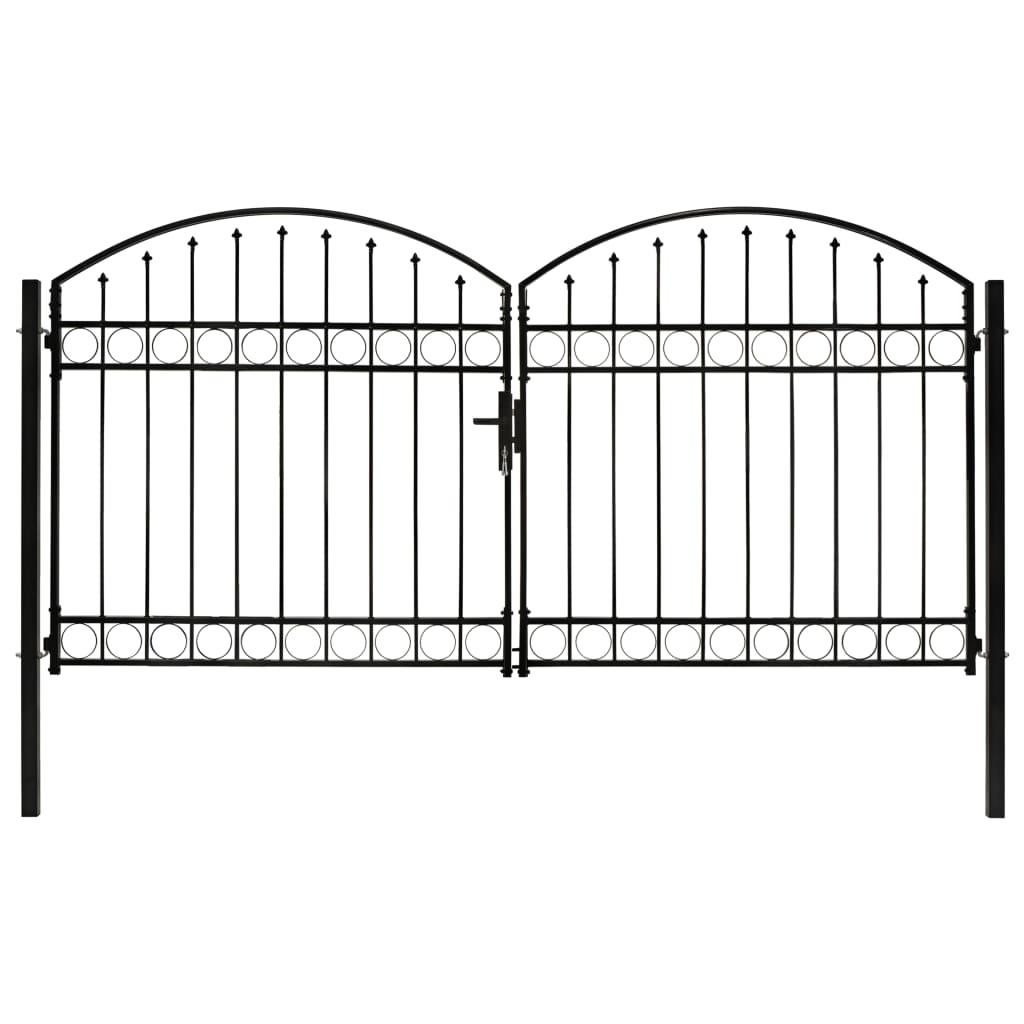 Hegnslåge med dobbeltdør og buet top stål 300 x 150 cm sort