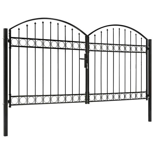 Hegnslåge med dobbeltdør og buet top stål 300 x 150 cm sort