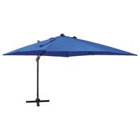 Hængeparasol med stang + LED-lys 300 cm azurblå