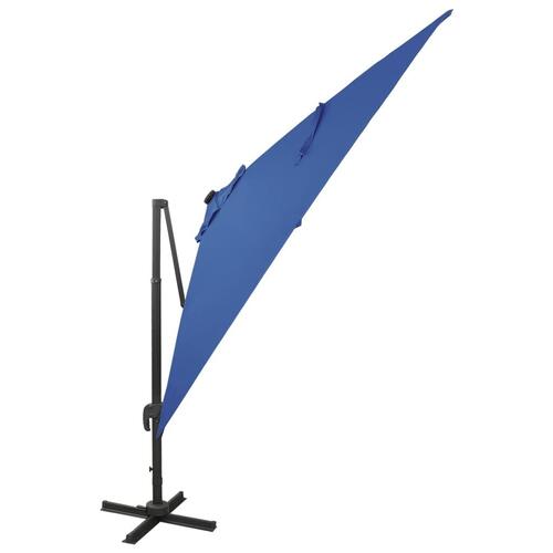 Hængeparasol med stang + LED-lys 300 cm azurblå