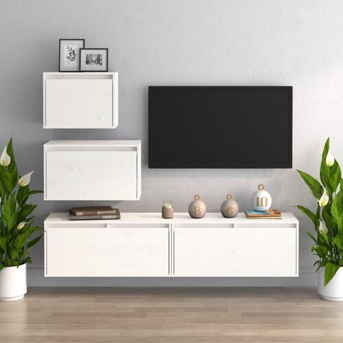 Tv-skabe 4 dele massivt fyrretræ hvid