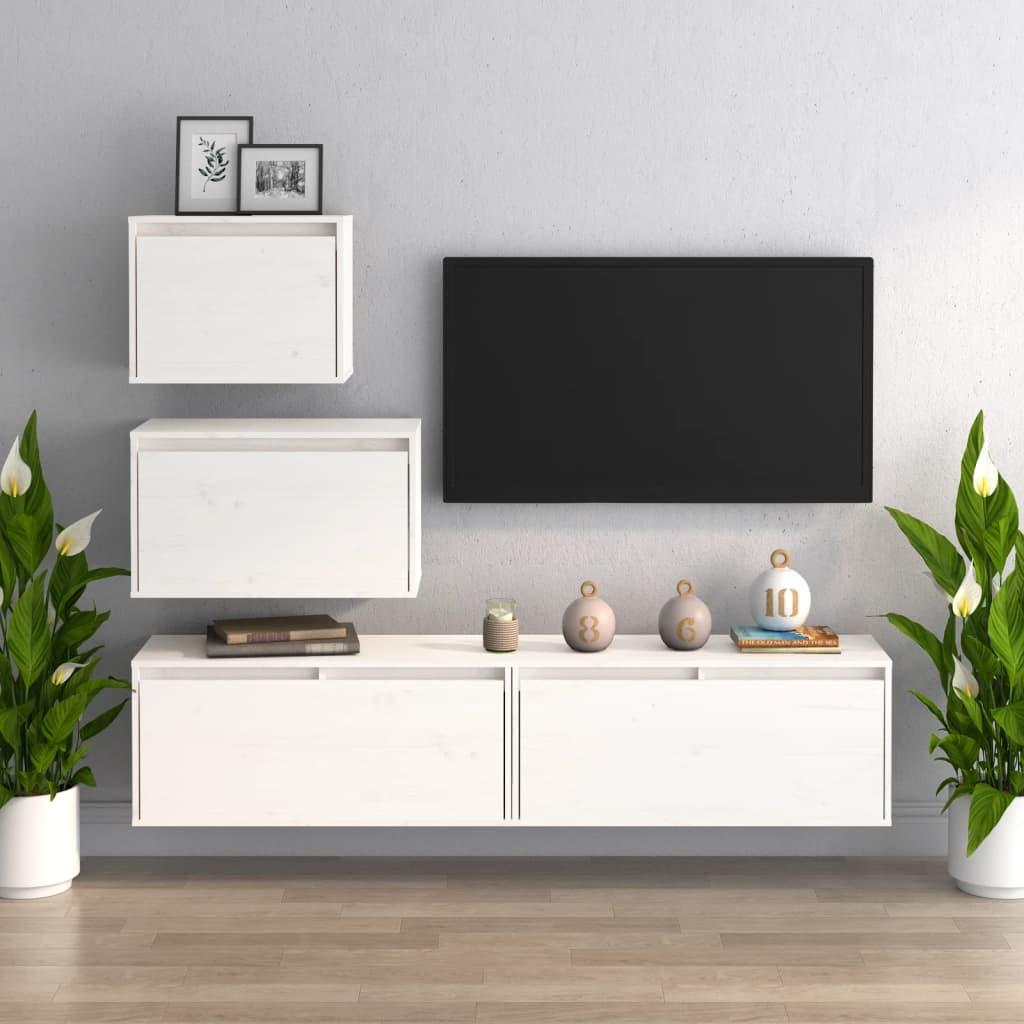 Tv-skabe 4 dele massivt fyrretræ hvid