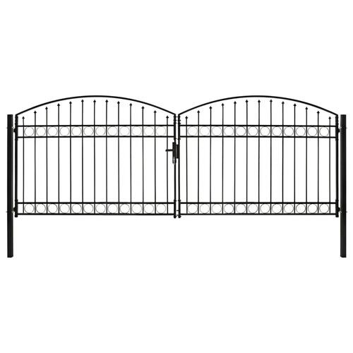 Hegnslåge med dobbeltdør og buet top stål 400 x 150 cm sort