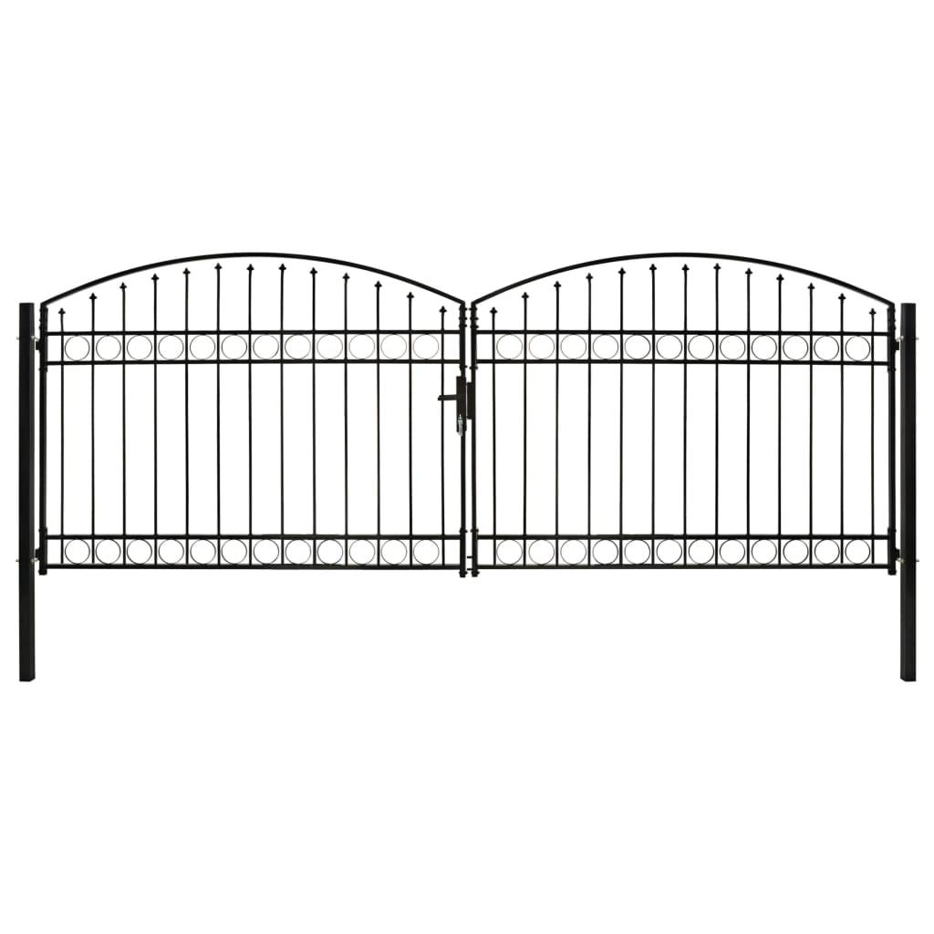 Hegnslåge med dobbeltdør og buet top stål 400 x 150 cm sort