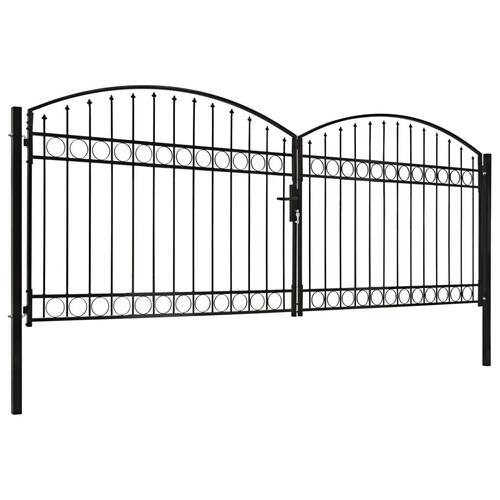 Hegnslåge med dobbeltdør og buet top stål 400 x 150 cm sort