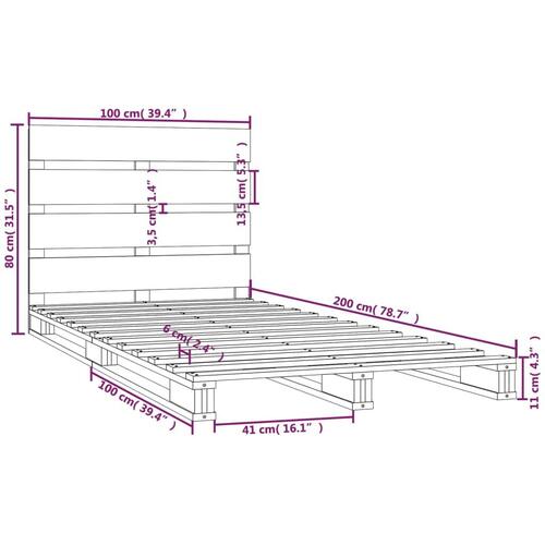 Sengeramme 100x200 cm massivt fyrretræ grå