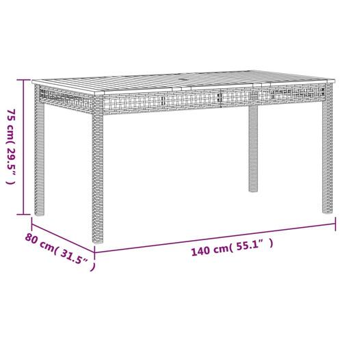 Havebord 140x80x75 cm polyrattan og akacietræ grå