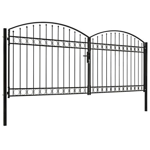 Hegnslåge med dobbeltdør og buet top stål 400 x 175 cm sort