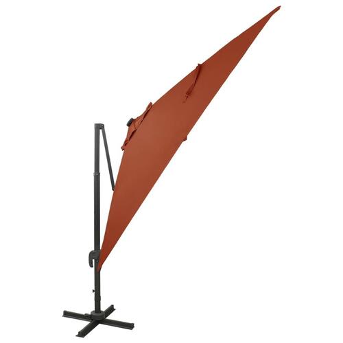 Hængeparasol med stang + LED-lys 300 cm terracotta