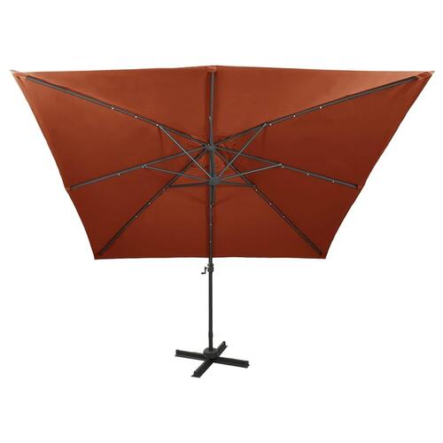 Hængeparasol med stang + LED-lys 300 cm terracotta
