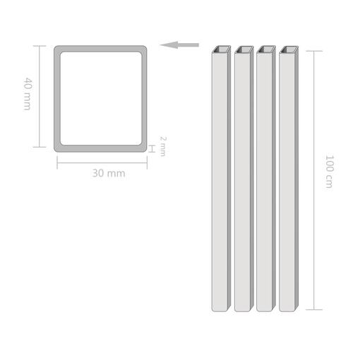 Strukturelle stålrør 4 stk. rektangulær bokssektion 1 m 40 x 30 x 2 mm