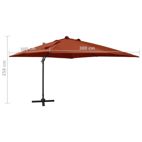 Hængeparasol med stang + LED-lys 300 cm terracotta