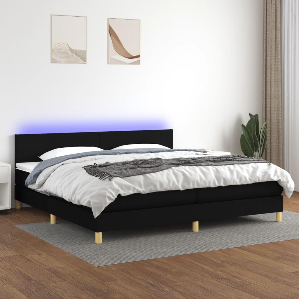 Kontinentalseng med LED-lys 200x200 cm - stof, sort