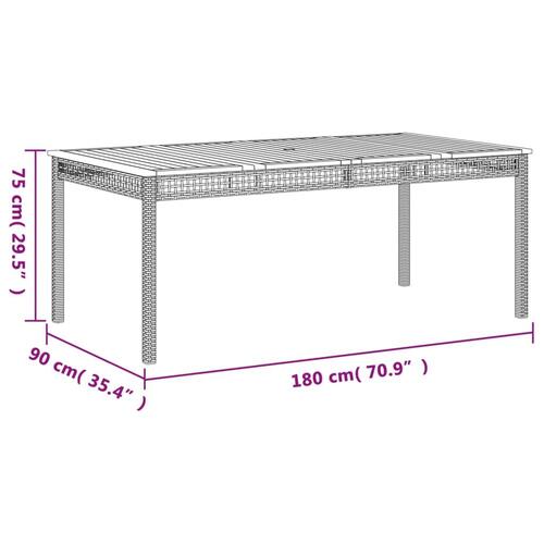 Havebord 180x90x75 cm polyrattan og akacietræ grå