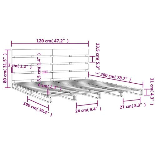 Sengeramme uden madras 120x200 cm massivt fyrretræ